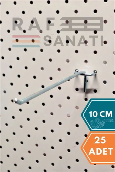25 Adet Fon Kancası Delikli Pano Kancası 10 cm - Askı Kanca Raf Askısı Raf Aksesuar Tel Askı Raf Kancası ürün görseli 1
