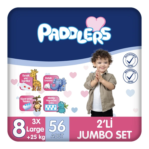 Paddlers Bebek Bezi 8 Numara XXX-Large 56 Adet (25+Kg) 2'li Jumbo Set ürün görseli 1