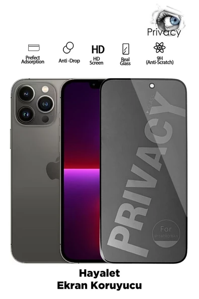 Tntech İPHONE 13 PRO MAX UYUMLU TAM KAPATAN HAYALET EKRAN KORUYUCU PRİVACY TAMPERLİ KIRILMAZ CAM ürün görseli 1
