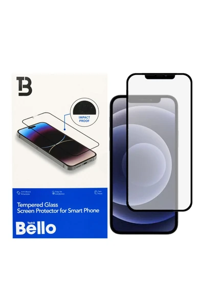 Tech&bello accessories Bello Iphone 12 Defender Temperli Ekran Koruyucu - Tam Kaplama, Kırılmaz Cam ürün görseli 1