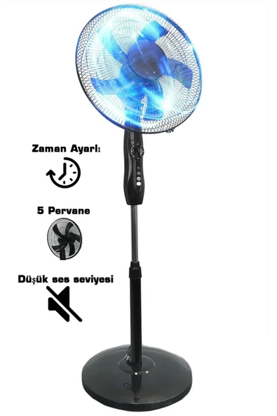Tntech Tnt Cvc-91018 Zaman Ayarlı 5 Kanatlı Düşük Ses Yuvarlak Ayaklı 16'' Vantilatör ürün görseli 1