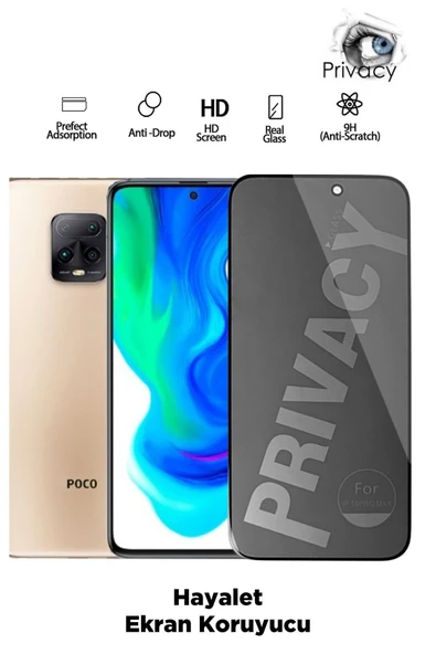 Tntech Poco M2 Pro Uyumlu Tam Kapatan Hayalet Ekran Koruyucu - Privacy Temperli Kırılmaz Cam ürün görseli 1