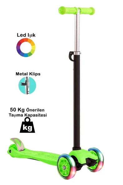 Tntech 4 Tekerlekli (ARKA ÇİFT TEKERLEK) Metal Mandallı Yükseklik Ayarlı Işıklı Scooter ürün görseli 1
