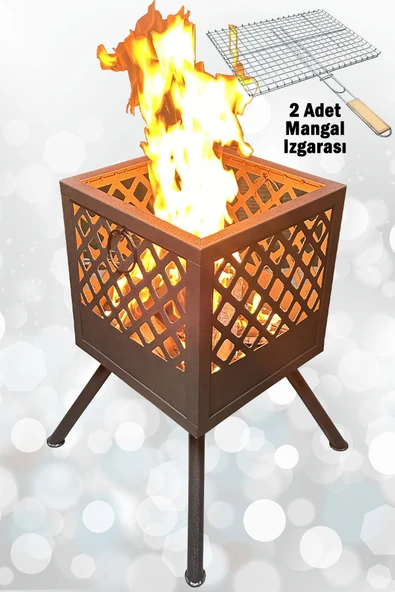 Ateş Çukuru 2 Adet Mangal Izgaralı Bahçe Şöminesi Barbekü Soba Firepit Ateş Çanağı ürün görseli 1