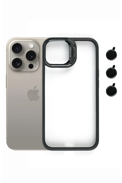 Tech&bello accessories iphone 15 Pro Max Kılıf Kamera Standlı +Lens koruyuculu Kapak ürün görseli 1