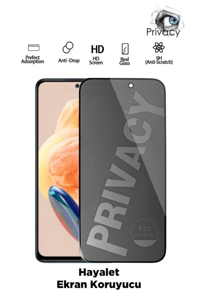 Tntech XİAOMİ REDMİ NOTE 12 PRO TAM KAPATAN HAYALET EKRAN KORUYUCU PRİVACY TAMPERLİ KIRILMAZ CAM ürün görseli 1