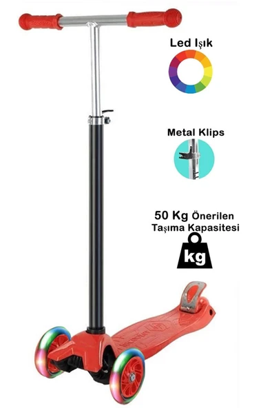 Tntech Metal Mandallı Yükseklik Ayarlı 4 Tekerlekli (ARKA ÇİFT TEKERLEK) Renkli Işıklı Scooter ürün görseli 1