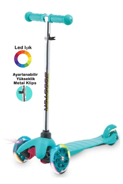 Tntech 3 Tekerlekli (7Renk Işıklı) Gövde Sıkıştırma Mandallı Yükseklik Ayarlı Işıklı Scooter ürün görseli 1