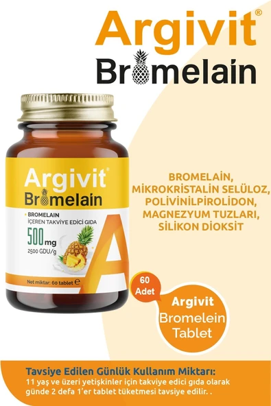 Argivit Bromelain 500 mg 60 Tablet - Resim 2