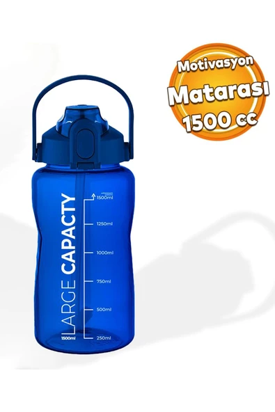 Sağlıklı Polikarbon 1.5 Litre Büyük Kapasiteli Su Matarası Pipetli Suluk Mavi ürün görseli 1