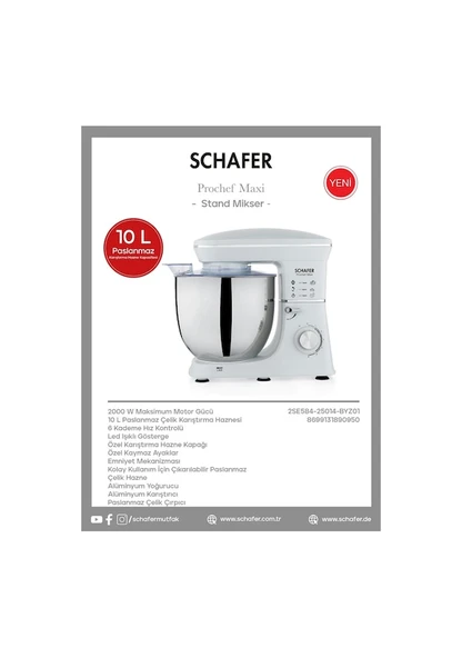 Schafer Prochef Maxi 10 L Standlı Mikser - Resim 2