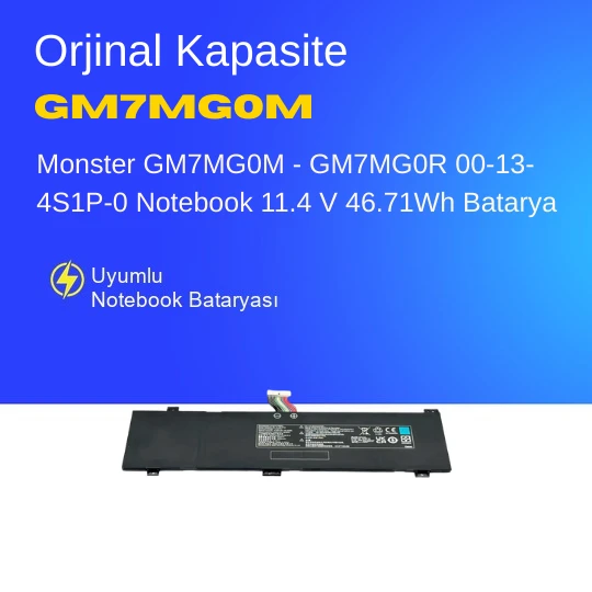 Monster GM7MG0M - GM7MG0R 00-13-4S1P-0 Notebook 11.4 V 46.71Wh Batarya – Orjinal Uyumlu, Yüksek Performanslı ürün görseli 1