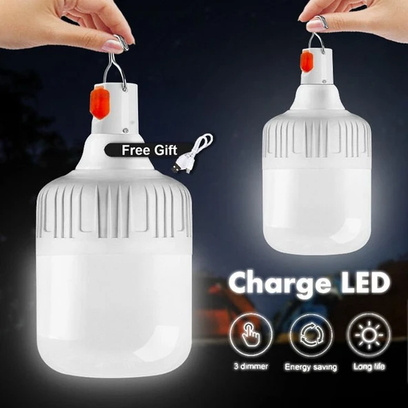 2 Adet USB Şarjlı, 30 Watt, 3 Işık Modlu Beyaz Işık, Kamp, Piknik, Bekçi, Balıkçı, Çadır Ampulü ürün görseli 1
