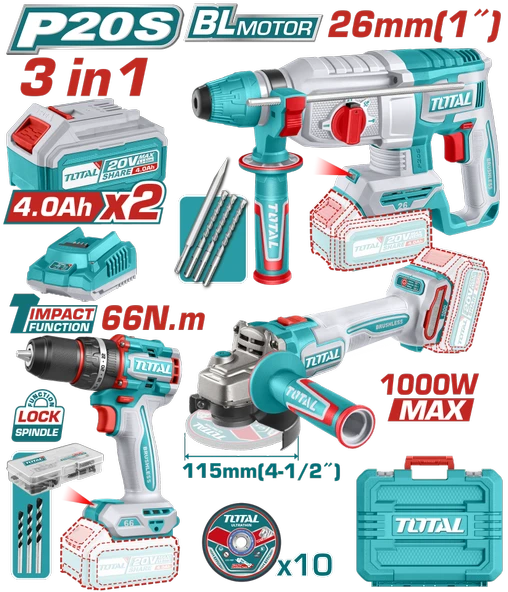 TOTAL 3 LÜ SET KIRICI DELİCİ-DARBELİ MATKAP TAŞLAMA TOSLI241198E