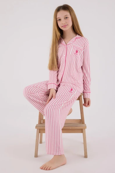 U.S. Polo Assn Kız Çocuk Gömlek Pijama Açık Fuşya ürün görseli 1