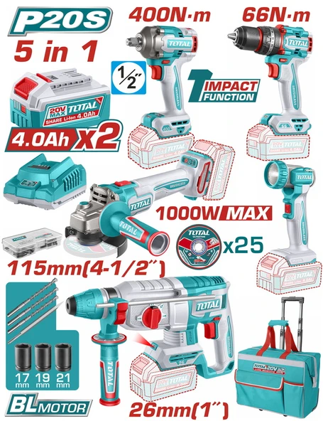 TOTAL AVANTAJ 5 Lİ SET - DARBELİ MATKAP, TAŞLAMA, KIRICI DELİCİ TCKLI20592E ürün görseli 1