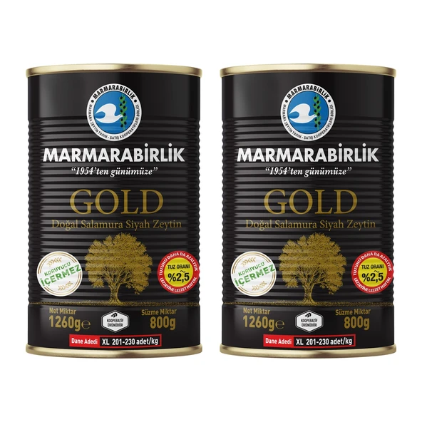 MarmaraBirlik Gold XL Salamura Teneke Zeytin 800 gr x 2 Adet ürün görseli 1