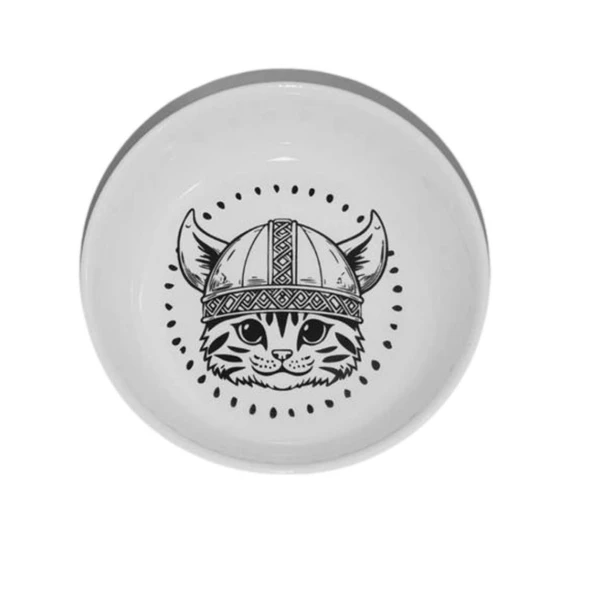 Raccoon Viking Kedi Figürlü Seramik Mama ve Su Kabı 250 Ml ürün görseli 1