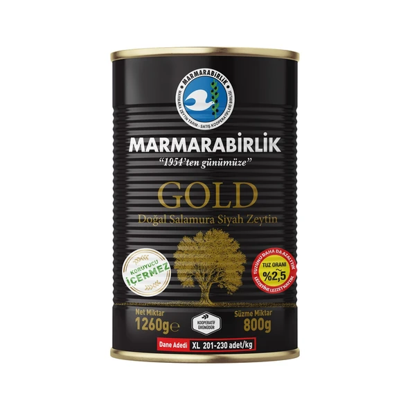MarmaraBirlik Gold XL Salamura Teneke Zeytin 800 gr ürün görseli 1