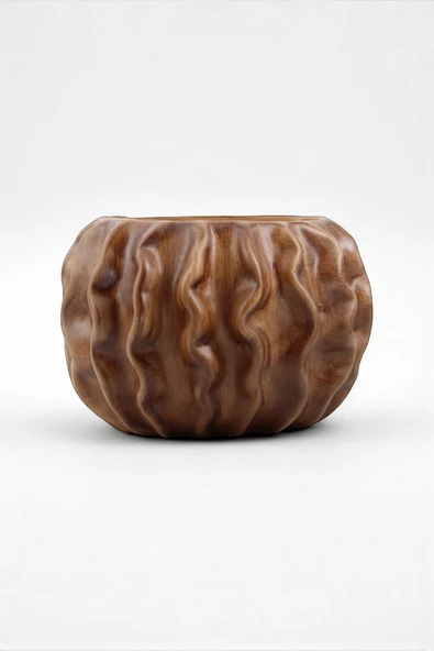 Tactus Oval Dalgalı Ahşap Seramik Dekoratif Vazo (21x14 cm) ürün görseli 1