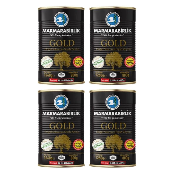 MarmaraBirlik Gold XL Salamura Teneke Zeytin 800 gr x 4 Adet ürün görseli 1