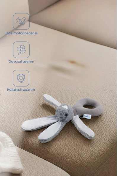 Babyjem Tutmalı Çıngıraklı Mini Peluş Tavşan Gri 842 ürün görseli 1