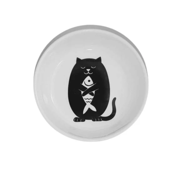 Raccoon Kedi ve Balık Figürlü Kedi Seramik Mama ve Su Kabı 250 Ml ürün görseli 1
