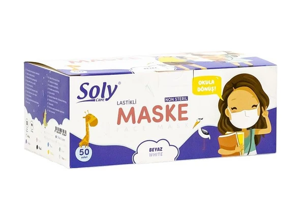 Soly 3 Katlı Çocuk Maskesi 50 Adet Beyaz ürün görseli 1
