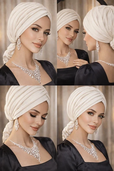 Aişe Tesettür Kırık  Beyaz Tokalı Bone - Resim 2