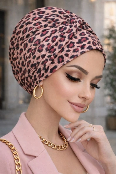 Aişe Tesettür Bordo Leopar Burgu Detaylı Bone ürün görseli 1