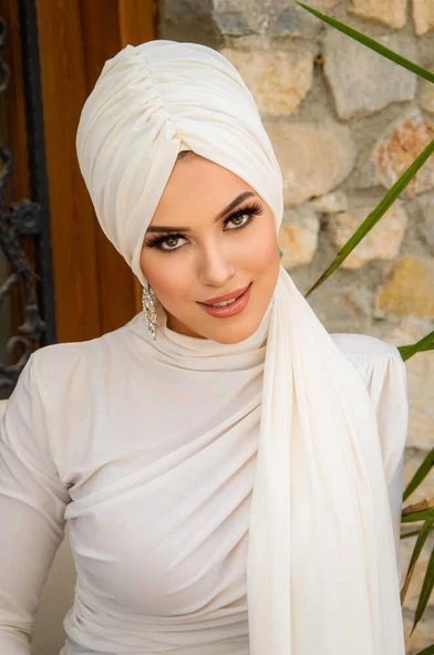 Aişe Tesettür Kırık Beyaz Dolama Bone - Resim 3