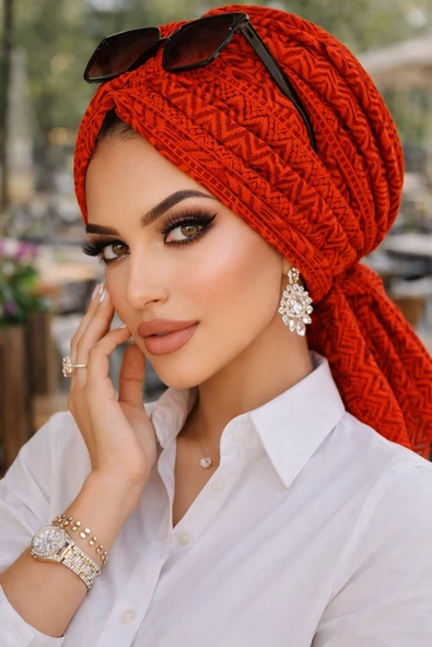Aişe Tesettür Taba Dantel Tokalı Bone ürün görseli 1