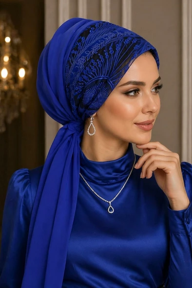 Aişe Tesettür Mürdüm Simli Abiye Tokalı Bone ürün görseli 1