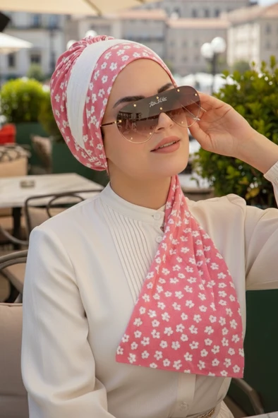 Aişe Tesettür Pudra Taç Desenli Atkılı Bone ürün görseli 1