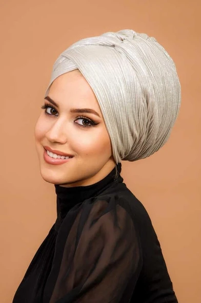 Aişe Tesettür Gümüş Piliseli Çapraz Model astarlı  Bone - Resim 2
