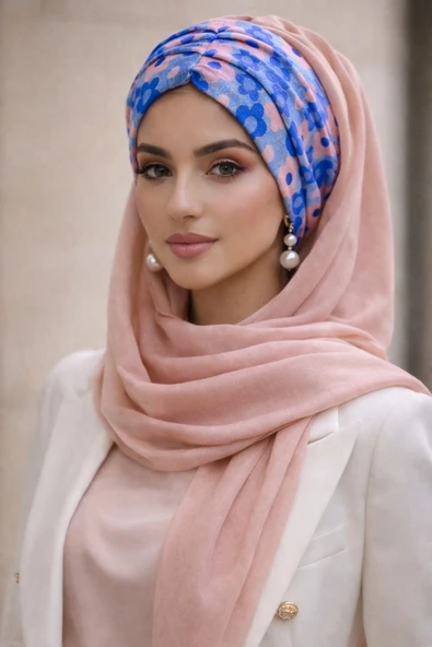 Aişe Tesettür Pudra Çiçek Desen Hazır Şal ürün görseli 1