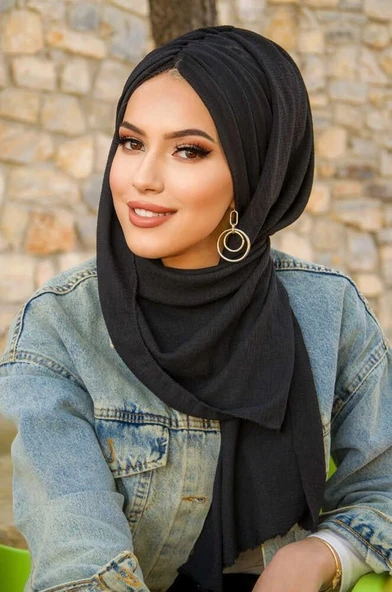 Aişe Tesettür Siyah Kelebek Model Büzgülü Bone Şal ürün görseli 1
