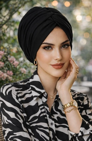 Aişe Tesettür Siyah Düğüm Burgu Bone ürün görseli 1