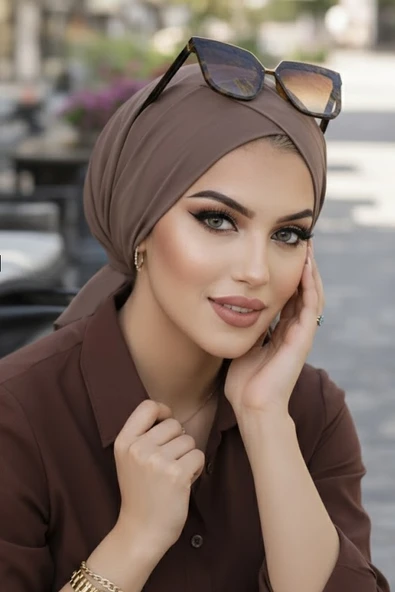Aişe Tesettür Vizon Çapraz Bone - Resim 2