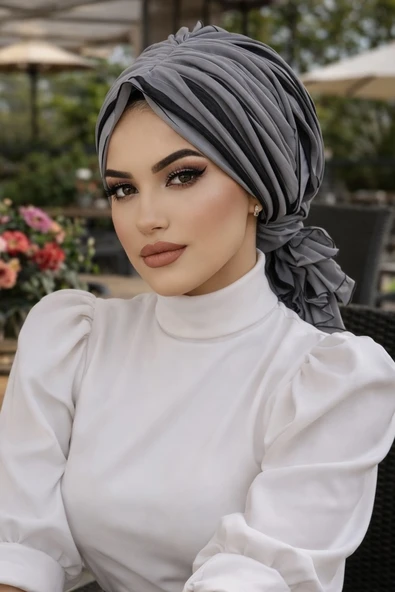 Aişe Tesettür Siyah Gri Tokalı Bone ürün görseli 1