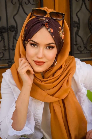 Aişe Tesettür Taba Şebboy Çiçek Desen Hazır Şal ürün görseli 1
