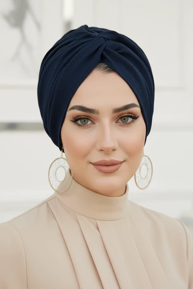 Aişe Tesettür Koyu Lacivert Hazır Burgu Düğüm Bone ürün görseli 1