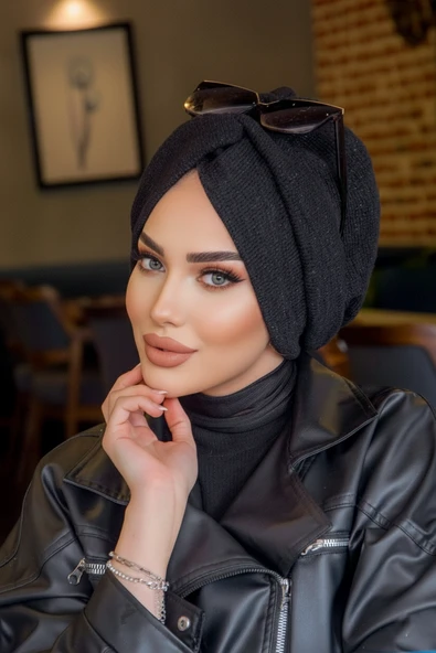 Aişe Tesettür Siyah Burgu Bone - Resim 2