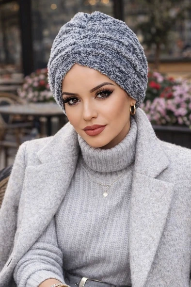 Aişe Tesettür Gri Kürk Kışlık Burgu Bone ürün görseli 1