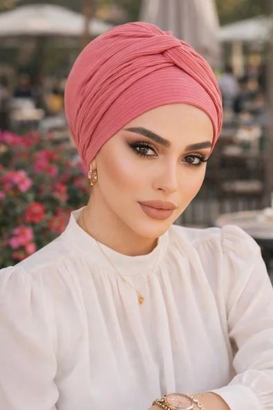 Aişe Tesettür Gülpembe Burgu Detaylı Bone ürün görseli 1