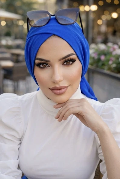 Aişe Tesettür Saks Mavi Çapraz Bone ürün görseli 1