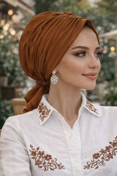 Aişe Tesettür Açık Kahve Krınkıl Tokalı Bone ürün görseli 1