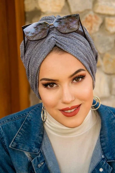 Aişe Tesettür Kot Mavi Hazır Büzgülü Bone ürün görseli 1
