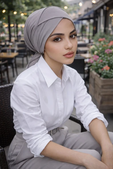 Aişe Tesettür Gri Çapraz Bantlı Bone ürün görseli 1