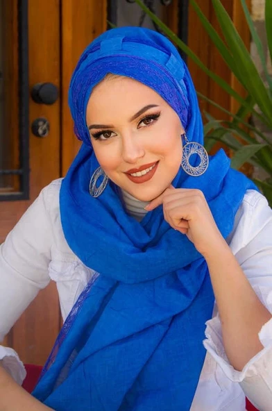 Aişe Tesettür Saks Mavi Pamuk Biritli Şal ürün görseli 1